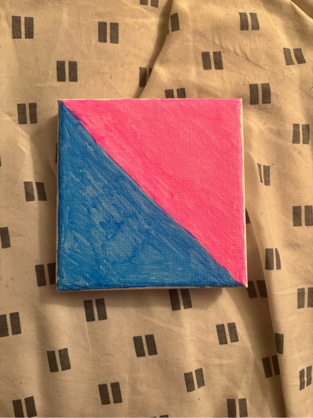 Hand-Painted Blue and Pink Geometric Canvas Art